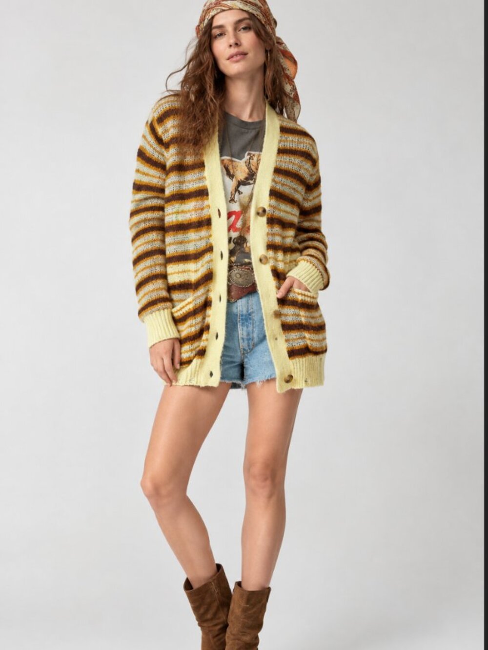 URBAN OUTFITTERS ALSTON STRIPE DISTRESSED CARDIGAN